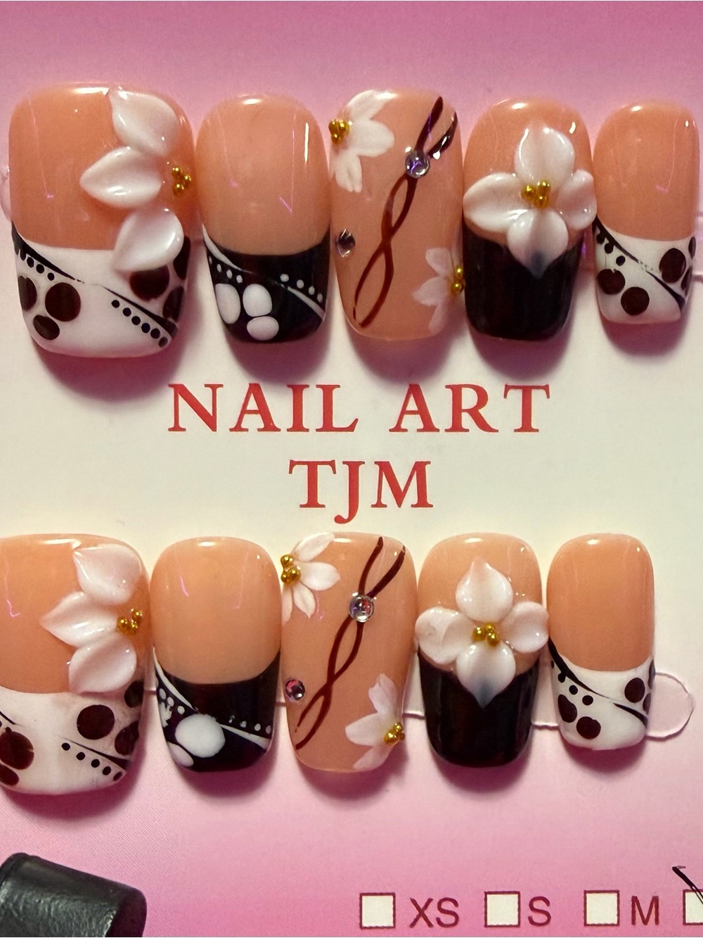 Peach & Chocolate 3D Flower Press-On Nails